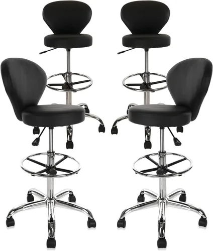 Vista 15 de KLASIKA Taburete con ruedas de respaldo bajo negro, taburetes de tocador de cuero PU, altura ajustable ergonómica giratoria giratoria silla