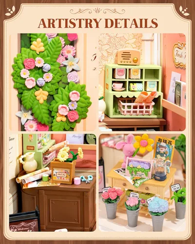 Vista 6 de Rolife Super Creator Kits Fresh Flower Shop, bloques de construcción de casa pequeña para muñequitas, kits de bricolaje de modelo de casa