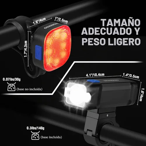 Vista 2 de WORKPRO Luz de bicicleta para montar de noche, luz recargable
