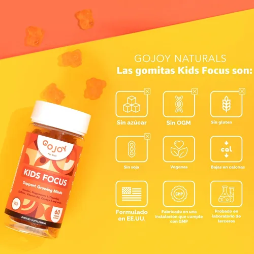 Vista 8 de GOJOY NATURALS Gomitas de atención para niños - Suplemento de 7 en 1 para la atención y el enfoque para niños y adolescentes con extracto