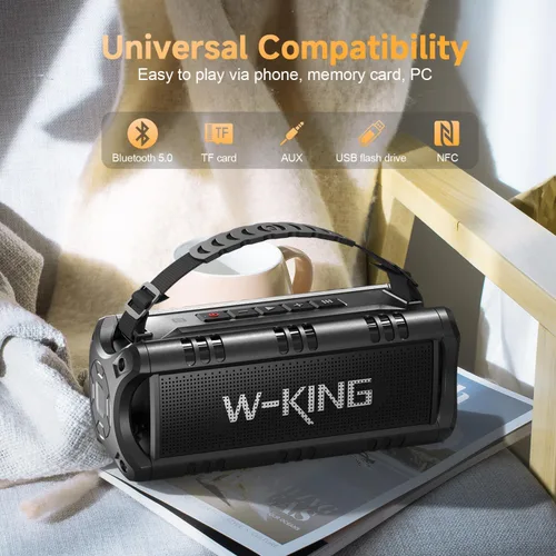 Vista 5 de W-KING Altavoces Bluetooth Portátiles Inalámbricos, (60W Pico) 30W RMS IPX6 Altavoz para Exteriores Impermeable Fuerte, 24H, EQ, AUX, Tarjeta TF