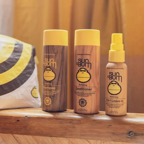 Vista 5 de Sun Bum Kit esencial de viaje para el cuidado del cabello, revitaliza tu cabello con champú revitalizante, acondicionador y tratamiento sin enjuague