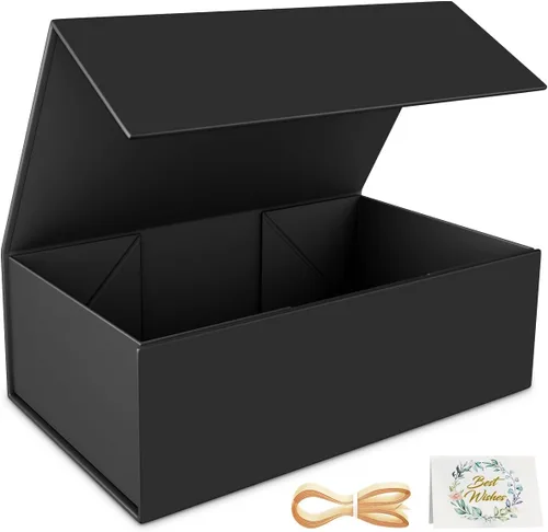 Vista 12 de RYDDOY Caja de Regalo Negra, 9.5x6x3'' Cajas de Regalo para Regalos con Tapas Cierre Magnético Rectangular Plegable para Caja de Propuesta de Negro