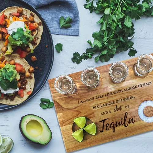 Vista 8 de Tabla de chupito de tequila, bandeja para servir vasos con borde de sal, divertido soporte para vasos de chupito, regalos de tequila