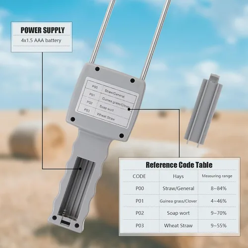 Vista 5 de Probador de humedad de heno – Medidor de humedad portátil de doble sonda para heno con compensación de temperatura y humedad – Para balas de heno