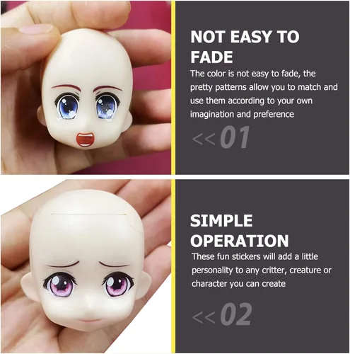 Vista 2 de EXCEART Calcomanías para ojos de muñeca con calcomanías de agua para cejas, 8 hojas de estilo mixto para bricolaje, muñeca de arcilla, maquillaje