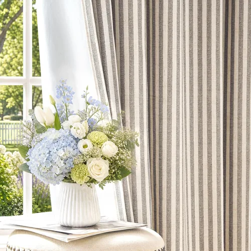 Vista 23 de jinchan Linen Blackout Curtains Back Tab 96 Inch 2 Panels Striped Blue Blue Stripe Lined
