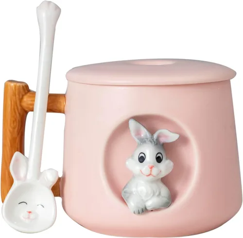 Vista 12 de DIHOclub Adorable Taza de Cerámica 3D de Vaca con Tapa y Cuchara - Perfecta para Café, Té, Leche y Más - Regalo Ideal para Amantes de los Animales