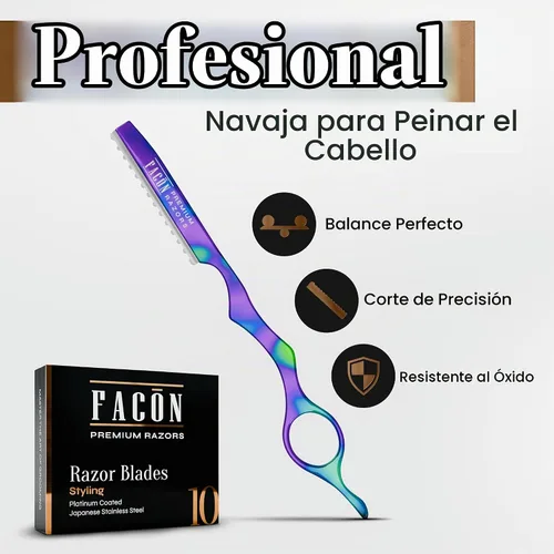 Vista 2 de Facón - Navajas para cortar el cabello - Juego profesional de navajas para peinado con 11 cuchillas de repuesto, herramienta de corte de cabello