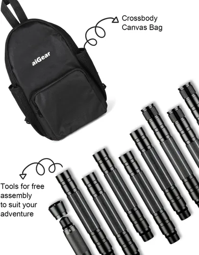 Vista 5 de aiGear G3 Tactical Walking Stick Self Defense, Upgraded Durable Hiking Stick with Multitool Adjustable 5-8 Tubes Modular Design for Hiking Camping