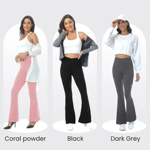 Vista 28 de ZOOSIXX Pantalones de yoga acampanados para mujer, leggings cruzados suaves con corte de bota
