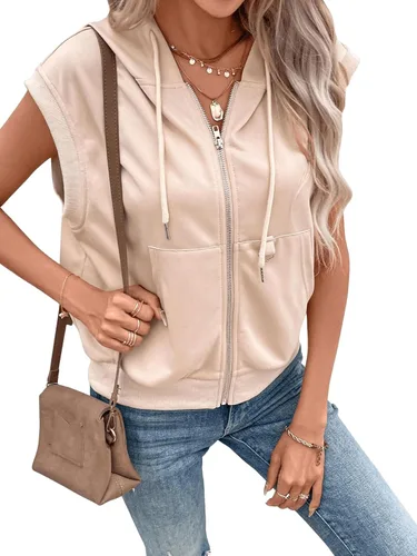 Vista 7 de SweatyRocks Chaleco sin mangas con capucha y cremallera completa para mujer con bolsillo