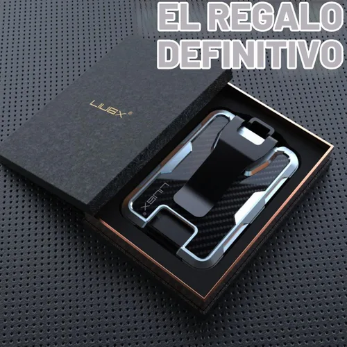 Vista 5 de LIUGX Portatarjetas de aluminio con caja de regalo, fibra de carbono, clip