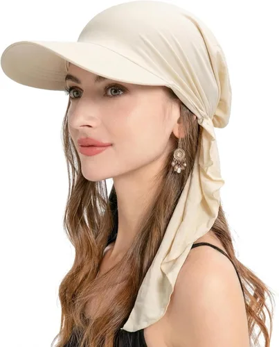 Vista 16 de ZLYC Gorro de quimioterapia para mujer, visera para la cabeza, bufanda preatada, gorra ligera de calavera Blanco sólido