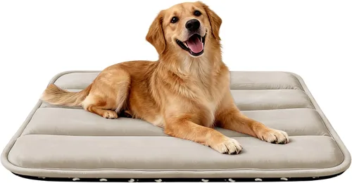 Vista 23 de Tapete de cama para perro, almohadilla reversible para jaula de perro con alfombrilla lavable y espuma suave, cama plana para mascotas para perros