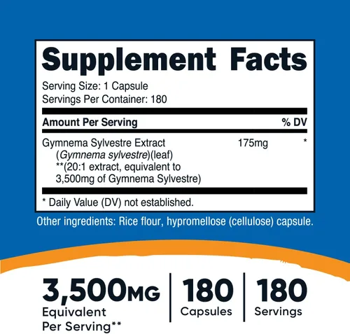 Vista 2 de Nutricost Gymnema Sylvestre Extract 180 cápsulas para 180 porciones por botella, sin OMG, sin gluten y apto para vegetarianos