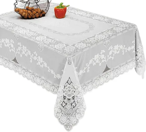 Vista 5 de Violet Linen Mantel de encaje de vinilo con diseño de Betenburg, blanco, 60 x 90 pulgadas, oblongo/rectangular