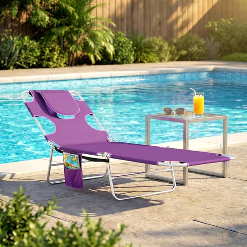 Vista 2 de Silla bronceadora con orificio facial, tumbona ajustable de 5 niveles
