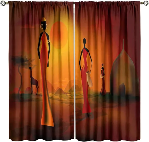 Vista 16 de Cortina de mujer africana, con estampado étnico tribal y étnico, reducción de ruido, para dormitorio, sala de estar, cortinas con aislamiento
