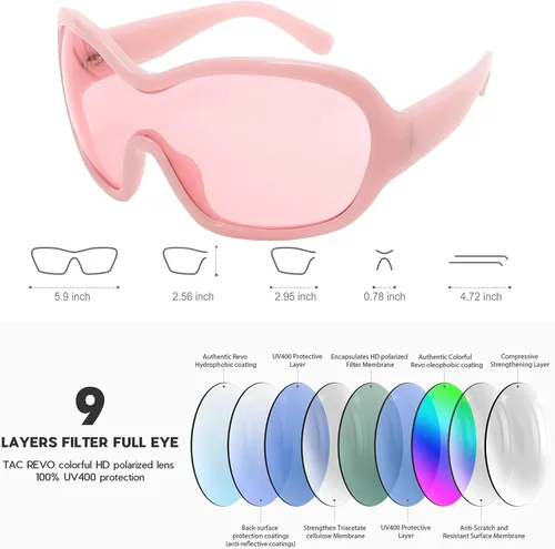 Vista 5 de Gafas de sol envolventes de gran tamaño para mujeres y hombres, geniales tonos de concierto de los años 2000, gafas de protección grandes redondas