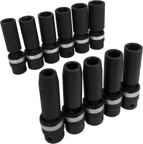 Vista 6 de Genius Tools Juego de llaves de vaso de impacto giratorias profundas de 1/2" Dr. TG-411MD de 11 piezas