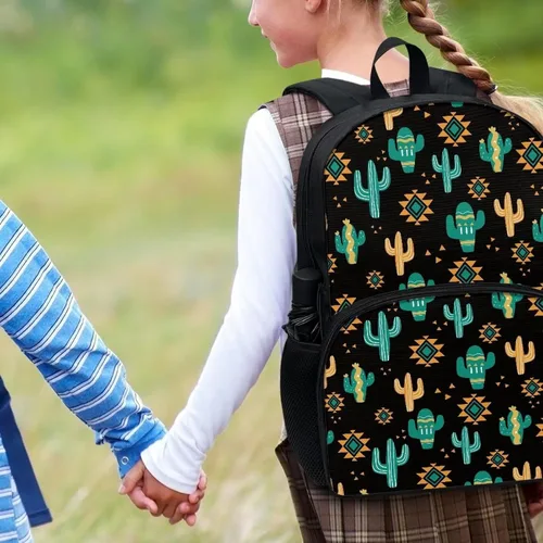 Vista 5 de Parprinty Novedosa mochila para niños y niñas, cómoda mochila acolchada ligera de 17 pulgadas, bonita mochila escolar, Cactus azteca tribal D