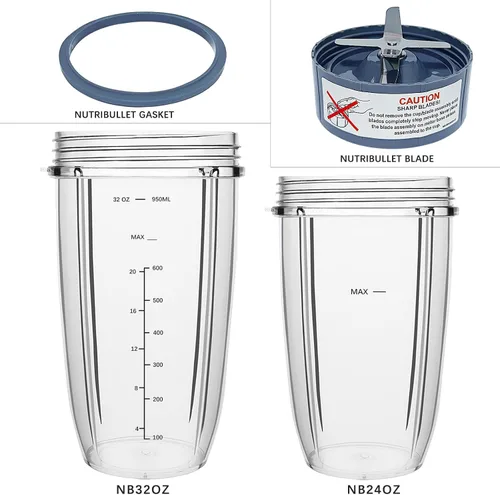 Vista 2 de PODCAY Piezas de repuesto para licuadora Nutribullet, tazas de 32 onzas y 24 onzas con cuchilla extractora de repuesto, compatible con licuadoras