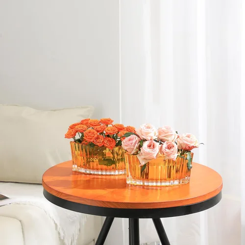 Vista 7 de MCMCNCUIU Jarrones de cristal para centros de mesa, jarrones de flores para centros de mesa de boda, jarrón de vidrio ámbar para flores, florero