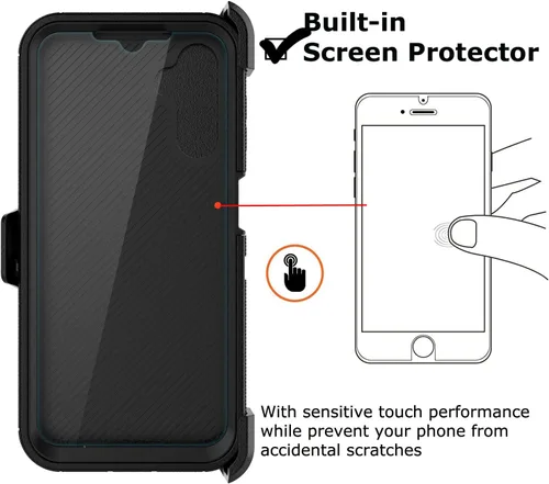 Vista 4 de Funda para teléfono Galaxy A14 5G, para Samsung A14 5G con clip para cinturón con [protector de pantalla incorporado] protector de pie resistente a