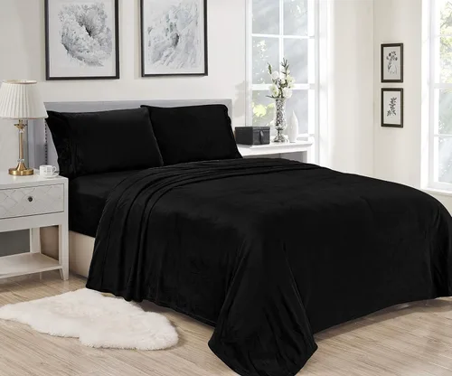 Vista 2 de Luxury Elegance - Juego de sábanas de microfelpa de terciopelo extra suave, tamaño individual, 2 piezas, color negro