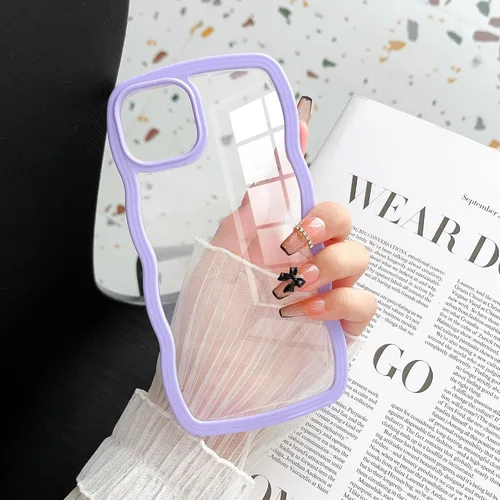 Vista 7 de Funda para iPhone 15 Plus, diseño femenino rizado, ondulado, transparente, de silicona, híbrido, a prueba de golpes, ultrafino, estético, protector