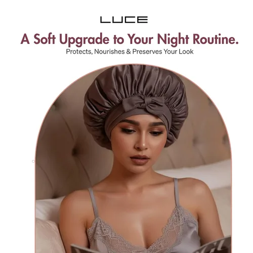 Vista 7 de LUCE Gorro de seda de satén para dormir, gorro de satén XL de doble capa de 600 hilos para mujer, gorro para dormir con lazo ajustable