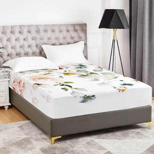 Vista 22 de YIYEA Sábana Bajera con Flores, Sábana Bajera de Bolsillo Profundo de Microfibra Cepillada Doble Premium Tamaño Individual, Sábana Bajera Inferior
