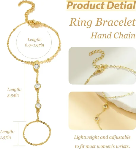Vista 6 de YANCHUN Pulsera de anillo Pulsera de mano Pulsera de cadena de mano ajustable Anillo de dedo de diamantes de imitación Cadena de mano para mujer s