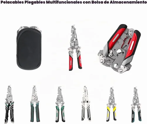 Vista 2 de Pelacables plegables 18 en 1, cortadores de alambre profesionales plegables multifuncionales, pelacables multifuncionales crimpadora alicates Rojo