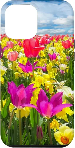 Vista 6 de iPhone 15 Pretty Flowers Tulipanes y narcisos en un caso de campo
