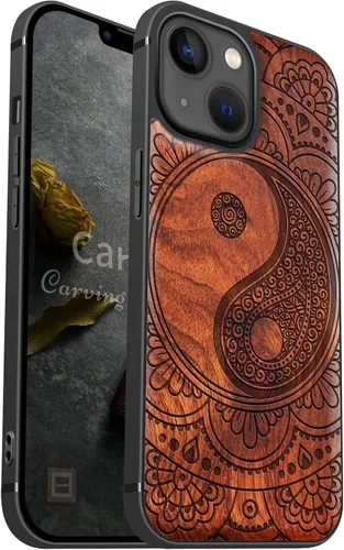 Vista 10 de Carveit Funda magnética de madera para iPhone 13 [madera natural y TPU suave negro] Funda protectora de madera única y elegante a prueba de golpes