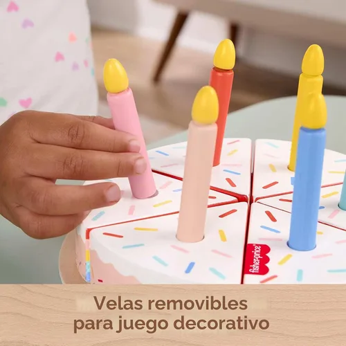 Vista 6 de Fisher-Price Conjunto de Pastel de Juguete de Madera de Juego de Simulación, 14 Piezas de Comida de Madera para Decorar y Servir para Juego de Niños