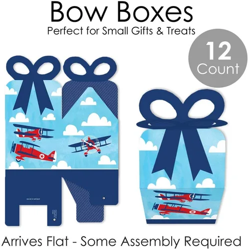 Vista 5 de Big Dot of Happiness Taking Flight - Avión - Cajas de regalo cuadradas - Cajas de lazo vintage para baby shower o fiesta de cumpleaños - Juego de 12