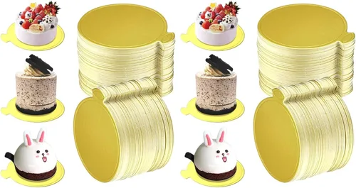 Vista 7 de 200 mini tableros redondos para tartas de 3.15 pulgadas, base de círculo dorado, para cupcakes, postres, bandeja para decorar pasteles, fiestas