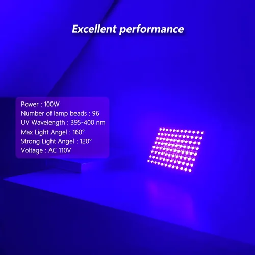 Vista 8 de Luz LED negra de 100 W, potente foco UV, IP66, lámpara UV de 395 nm para Navidad, fiesta de Halloween (1 unidad)