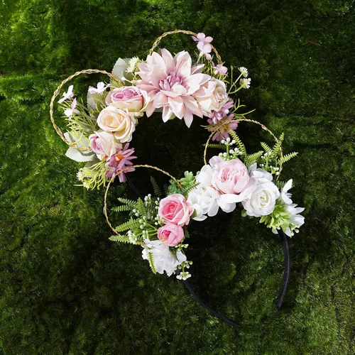 Vista 6 de Diadema LED con orejas de ratón y flores, corona para adultos, mujeres y niñas, para parque de adultos, orejas de ratón iluminadas, para temática