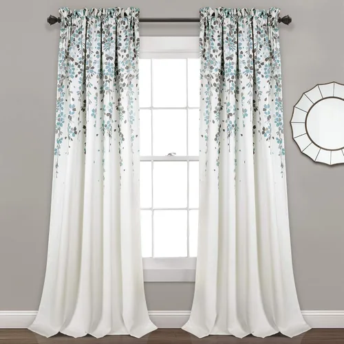 Vista 12 de Lush Decor Cenefa para ventana con flores que lloran, filtro de luz, azul y gris