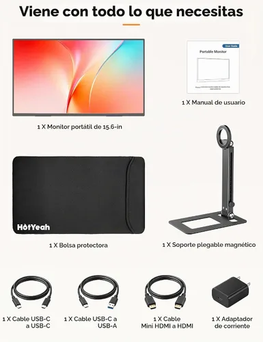 Vista 9 de HotYeah Monitor portátil de viaje con soporte, con soporte magnético
