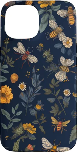 Vista 6 de Bees and Wildflowers on Dark Blue Funda para iPhone 17