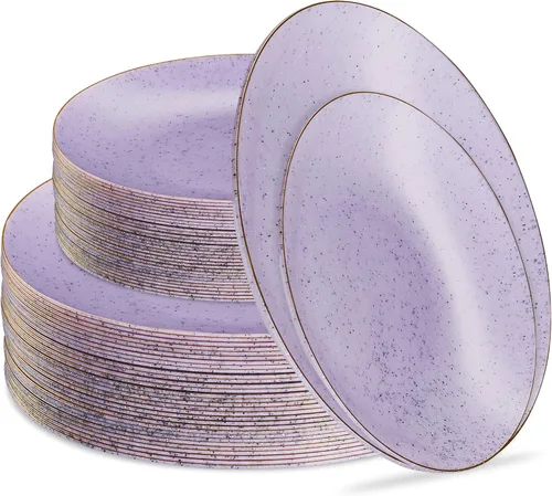 Vista 29 de PLASTICPRO Juego de 32 elegantes platos desechables de plástico que incluye 16 platos llanos y 16 platos de ensalada, platos de fiesta resistentes