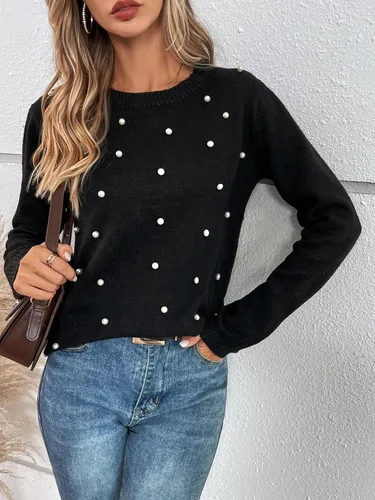 Vista 4 de Suéter para mujer con detalles de perlas (color negro, talla XL)