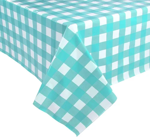 Vista 42 de Kesfey Paquete de 3 manteles a cuadros, color aqua y blanco, 54x108 pulgadas, desechables, de plástico, impermeables, rectangulares, para mesa