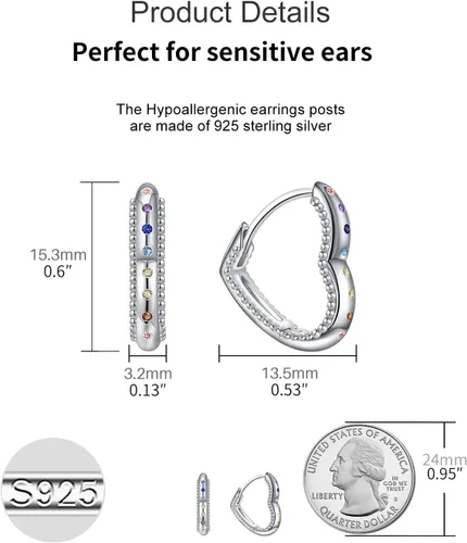 Vista 5 de Aretes de aro de plata de ley 925, hipoalergénicos, con forma de corazón, estrella y mariposa, para mujer, aretes colgantes con forma de corazón