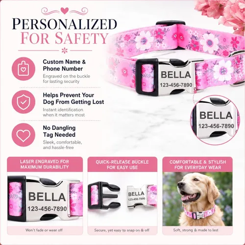 Vista 3 de Collares de perro personalizados con placa de identificación grabada con número de teléfono, collares ajustables coloridos para perros macho